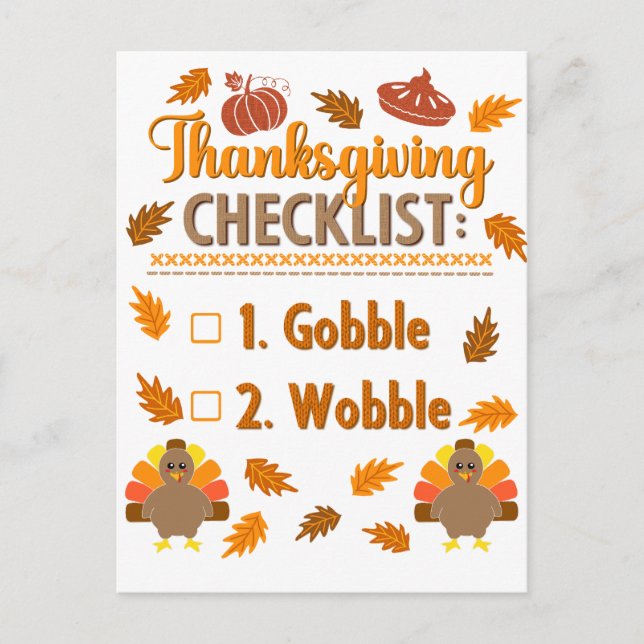 Thanksgiving Checklist Gobble Wobble Ugly Sweater Postcard (Front)
