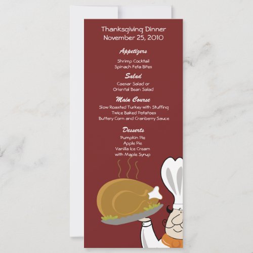 Thanksgiving Chef Turkey Day Customized Menu Invitation