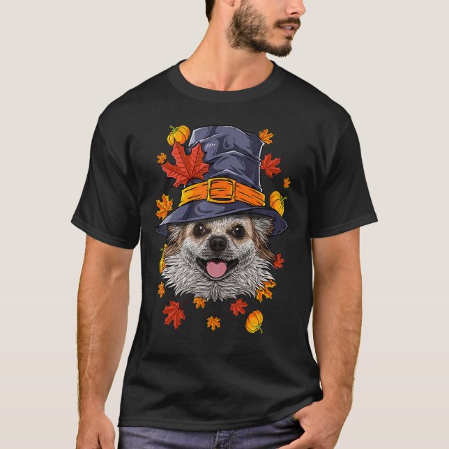 Thanksgiving Chihuahua Pilgrim Costume Dog Fall Au T-Shirt (Front)