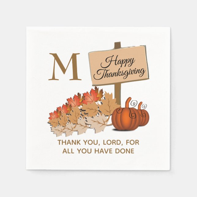 THANKSGIVING Christian Monogram Paper Napkins (Front)