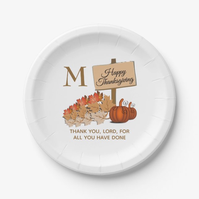 THANKSGIVING Christian Monogram  Paper Plates (Front)