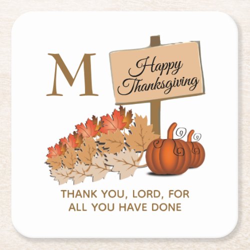 THANKSGIVING Christian Monogram Square Paper Coaster