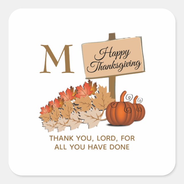 THANKSGIVING Christian Monogram  Square Sticker (Front)