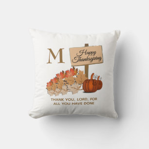 THANKSGIVING Christian Monogram Throw Pillow