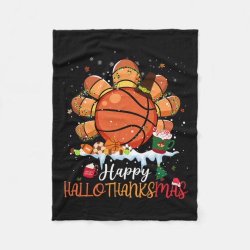 Thanksgiving Christmas Happy Hallothanksmas Basket Fleece Blanket