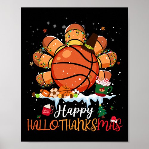 Thanksgiving Christmas Happy Hallothanksmas Basket Poster