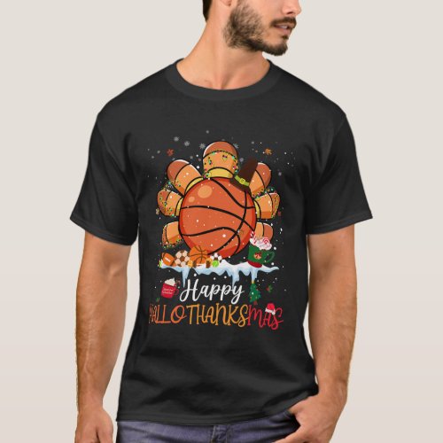 Thanksgiving Christmas Happy Hallothanksmas Basket T_Shirt