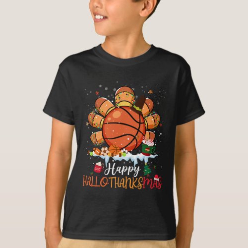 Thanksgiving Christmas Happy Hallothanksmas Basket T_Shirt