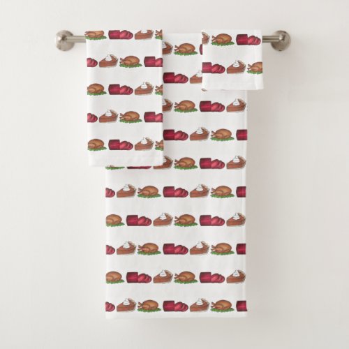 Thanksgiving Christmas Holiday Turkey Pumpkin Pie Bath Towel Set