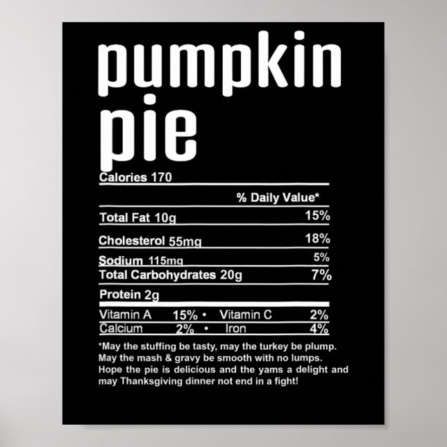 Thanksgiving Christmas Pumpkin Pie Nutritional Fac Poster (Front)