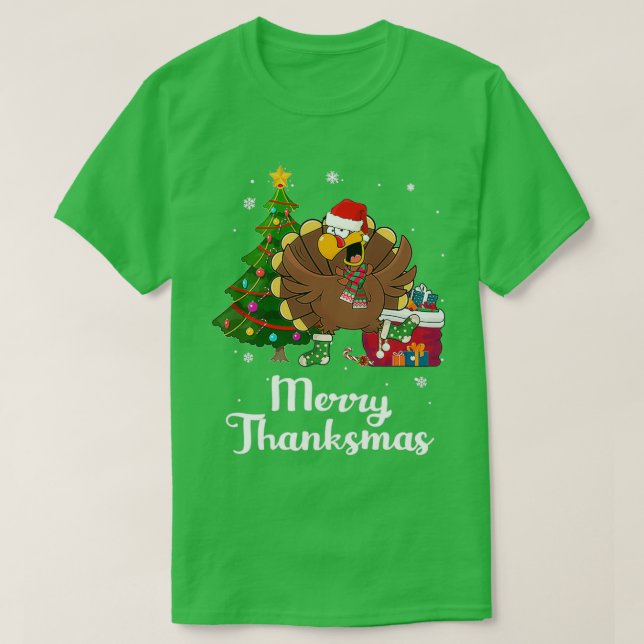 Thanksgiving Christmas Turkey Merry Thanksmas T-Shirt (Design Front)