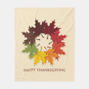Thanksgiving circle of leaves fleece blanket