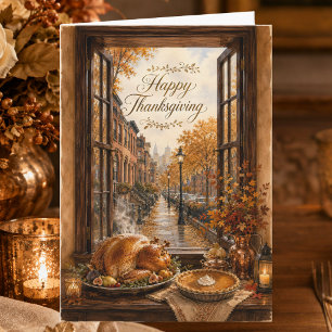Thanksgiving City Scene Autumn Happy Thanksgiving Holiday Card