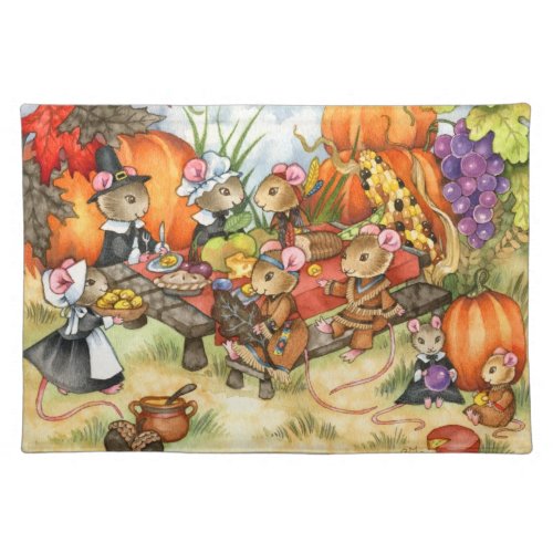 Thanksgiving Cloth Placemat - Cute Mice for Kids