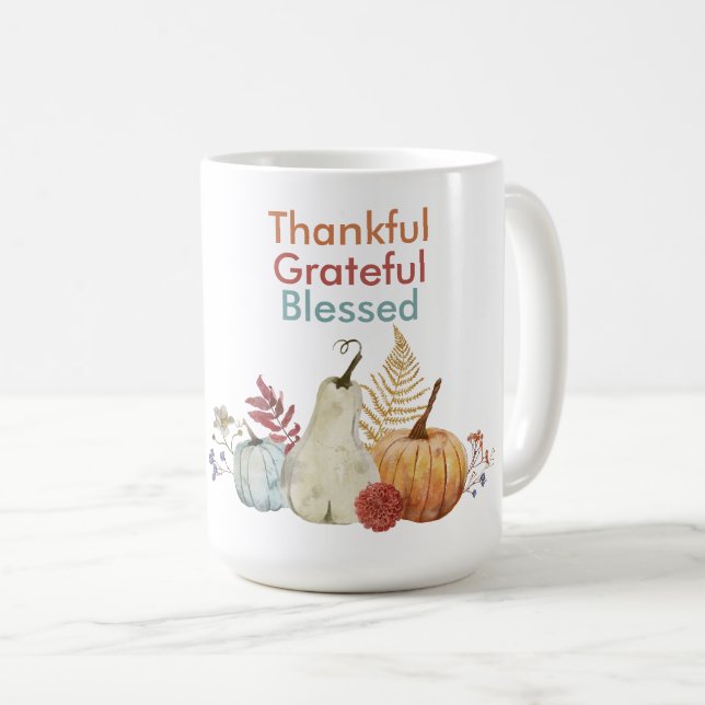 Thanksgiving Coffee mug – Thankful, Blessed (Front Right)