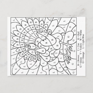 Thanksgiving Color by letter Holiday Postcard