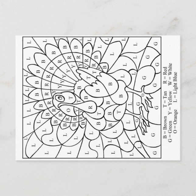 Thanksgiving Color by letter Holiday Postcard (Front)