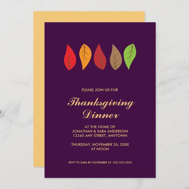 Thanksgiving Colorful Leaves Invitation (Front/Back)
