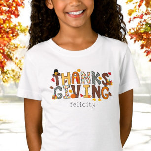 Thanksgiving Colorful Patterned Letters Custom T-Shirt