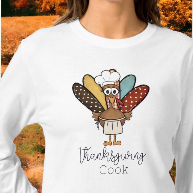 Thanksgiving Cook Turkey Apron Chef Girl Funny T-Shirt (Creator Uploaded)