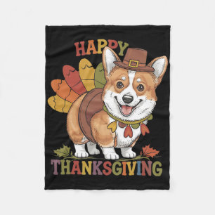 Thanksgiving Corgi Dog Turkey Fleece Blanket
