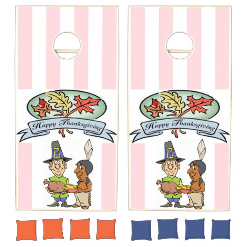 Thanksgiving Cornhole Set Pink & White Stripe