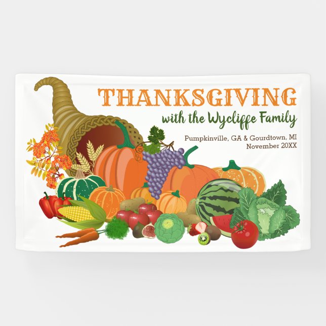 Thanksgiving Cornucopia Abundance Horn of Plenty Banner (Horizontal)