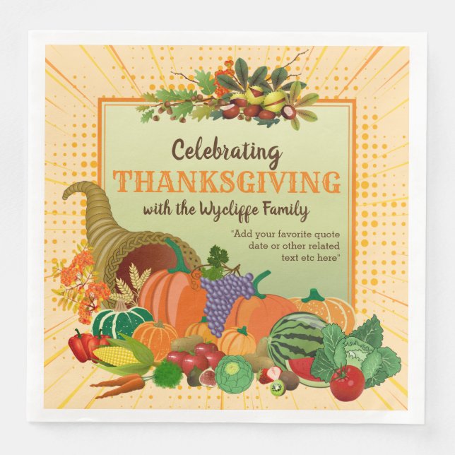 Thanksgiving Cornucopia Abundance Horn of Plenty Paper Dinner Napkins (Front)