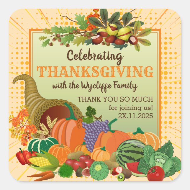 Thanksgiving Cornucopia Abundance Horn of Plenty Square Sticker (Front)