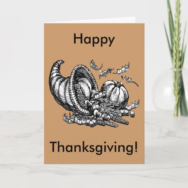 Thanksgiving Cornucopia Art Custom Message Wish Holiday Card (Front)