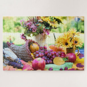 Thanksgiving Cornucopia Autumn Fall Floral Jigsaw Puzzle