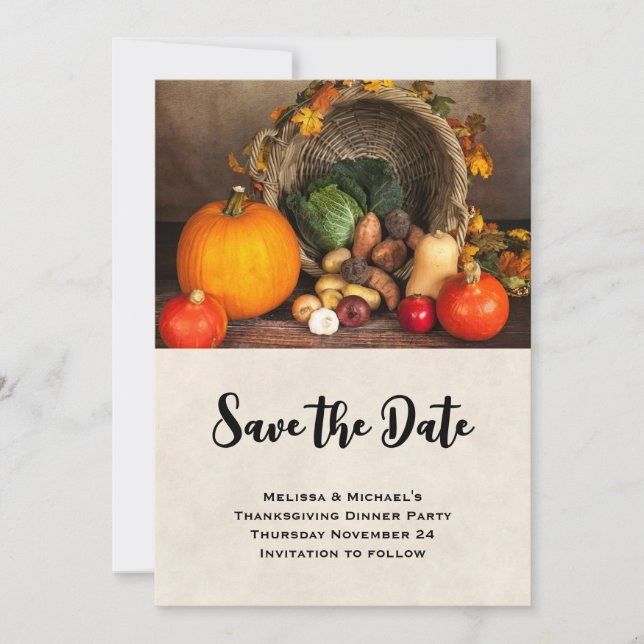 Thanksgiving Cornucopia Bountiful Harvest Dinner Save The Date (Front)