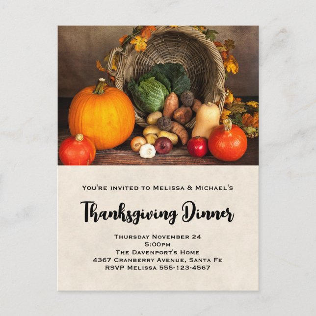 Thanksgiving Cornucopia Dinner Invitation Postcard (Front)