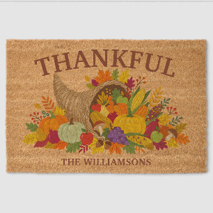 Thanksgiving Cornucopia Family Name Personalized Fiber Doormat