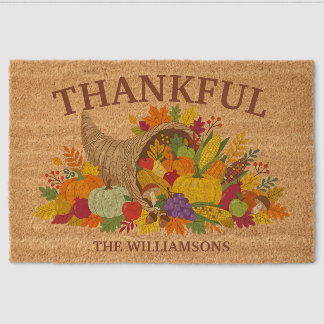 Thanksgiving Cornucopia Family Name Personalized Fiber Doormat