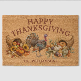 Thanksgiving Cornucopia Family Name Personalized Fiber Doormat