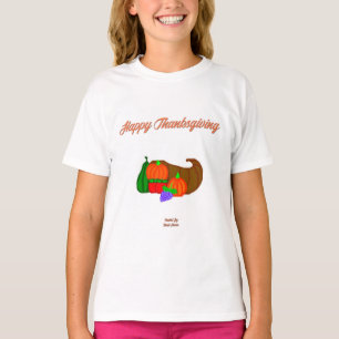 Thanksgiving Cornucopia Girls White Basic T Shirt