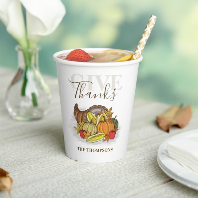 Thanksgiving Cornucopia Give Thanks Elegant  Paper Cups (Insitu)