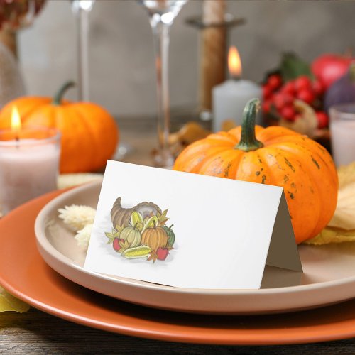 Thanksgiving Cornucopia Greenery Elegant Autumn Place Card