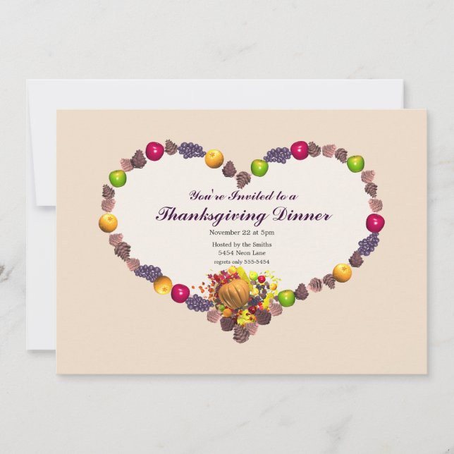 Thanksgiving Cornucopia Heart Dinner Invitation (Front)
