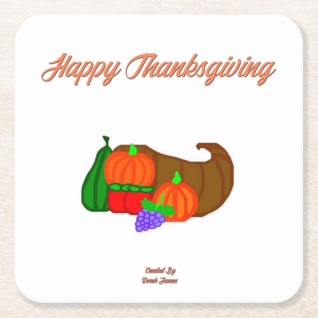 Thanksgiving Cornucopia Paper Coaster (Front)