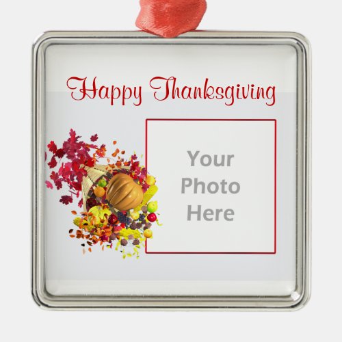 Thanksgiving Cornucopia photo frame Metal Ornament