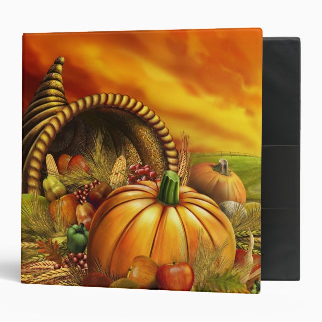 Thanksgiving cornucopia pumpkin field 3 ring binder (Front/Inside)