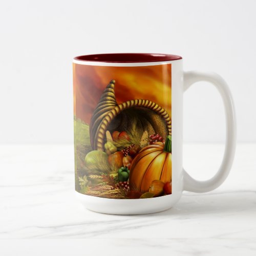 Thanksgiving cornucopia pumpkin field Two_Tone coffee mug