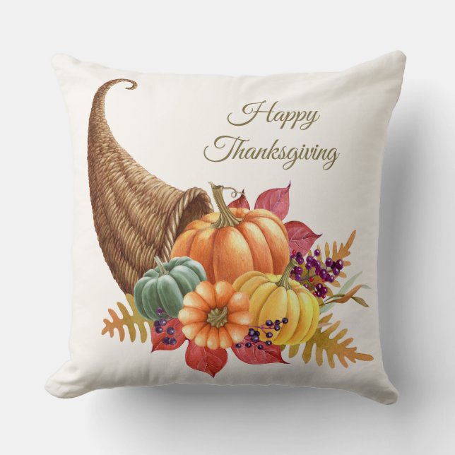 Thanksgiving Cornucopia Throw Pillow (Front)