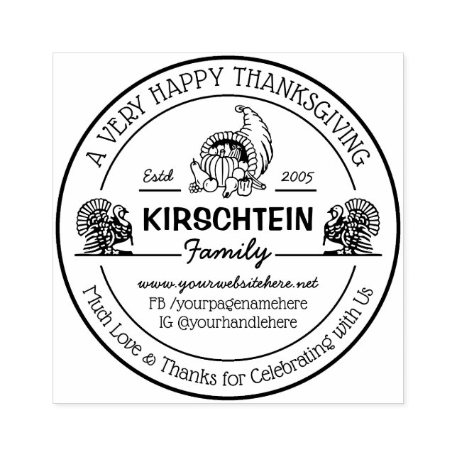 Thanksgiving Cornucopia Turkey Family Feast Favor Rubber Stamp (Imprint)