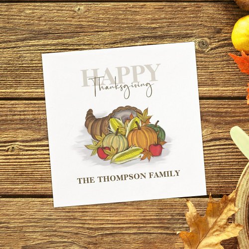 Thanksgiving Cornucopia Watercolor Elegant Harvest Napkins