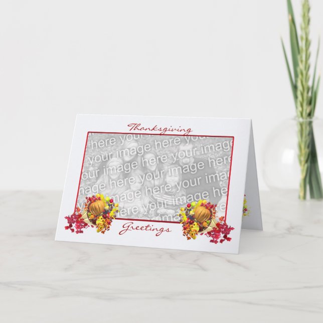 Thanksgiving Cornucopia Wide (photo frame) Holiday Card (Front)