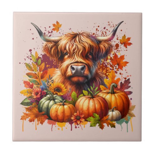 Thanksgiving Cow Ceramic Tile