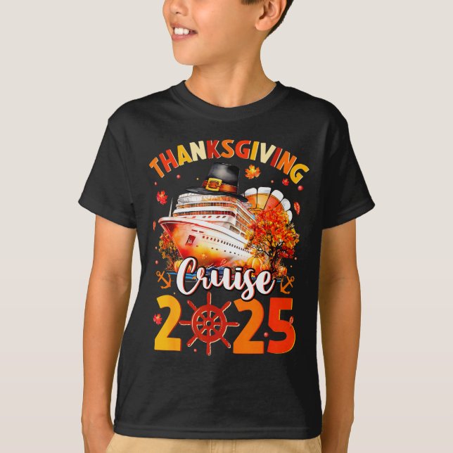 Thanksgiving Cruise 2025 Funny Turkey Pumpkin Leav T-Shirt (Front)